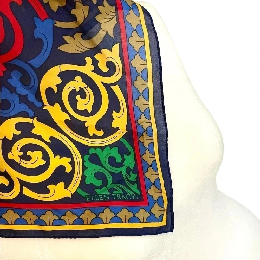 Vintage Ellen Tracy Colorful 100% Silk Geometric Print Scarf